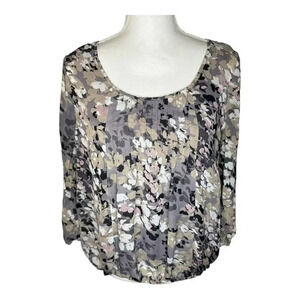 Daniel Rainn Women’s Small Pleated Watercolor Floral Balloon Sleeve Top